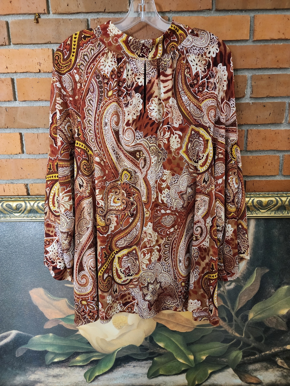 Cato Paisley Print Long Sleeve Blouse - Rust, Cream, Yellow 18/20W